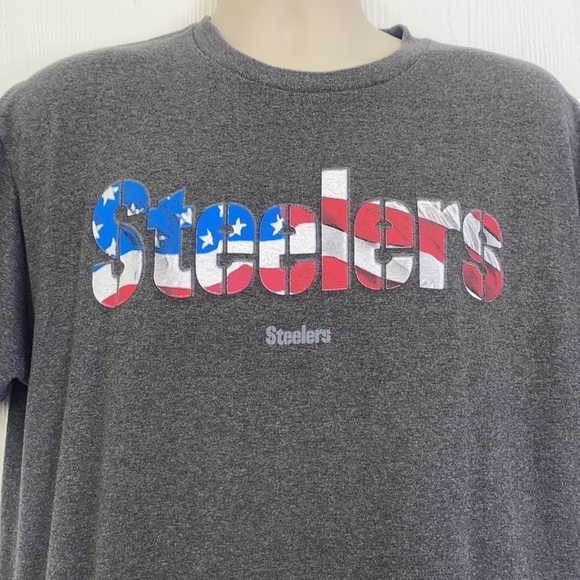 NFL Team Apparel - Steelers American Flag Lettering Gray Shirt Size Large - Picture 3 of 9
